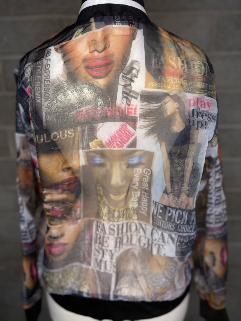 Blush Brown Multi Graphic Collage Bomber Jacket - Picture 12 of 14